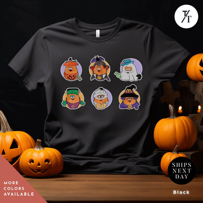 a t - shirt with a bunch of halloween characters on it, Halloween Nuggets Shirt, Retro Halloween Tee, Vintage Scary Chicken Nugget Lover Gift, 80s Kids Throwback, Spooky Season Shirt