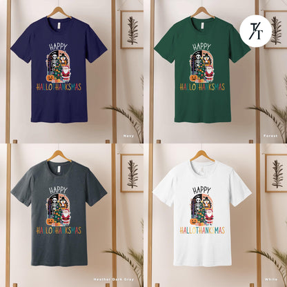 happy hallothanksmas shirt holiday season shirt happy halloween thanksgiving christmas shirts funny halloween gift, fall shirts autumn tee