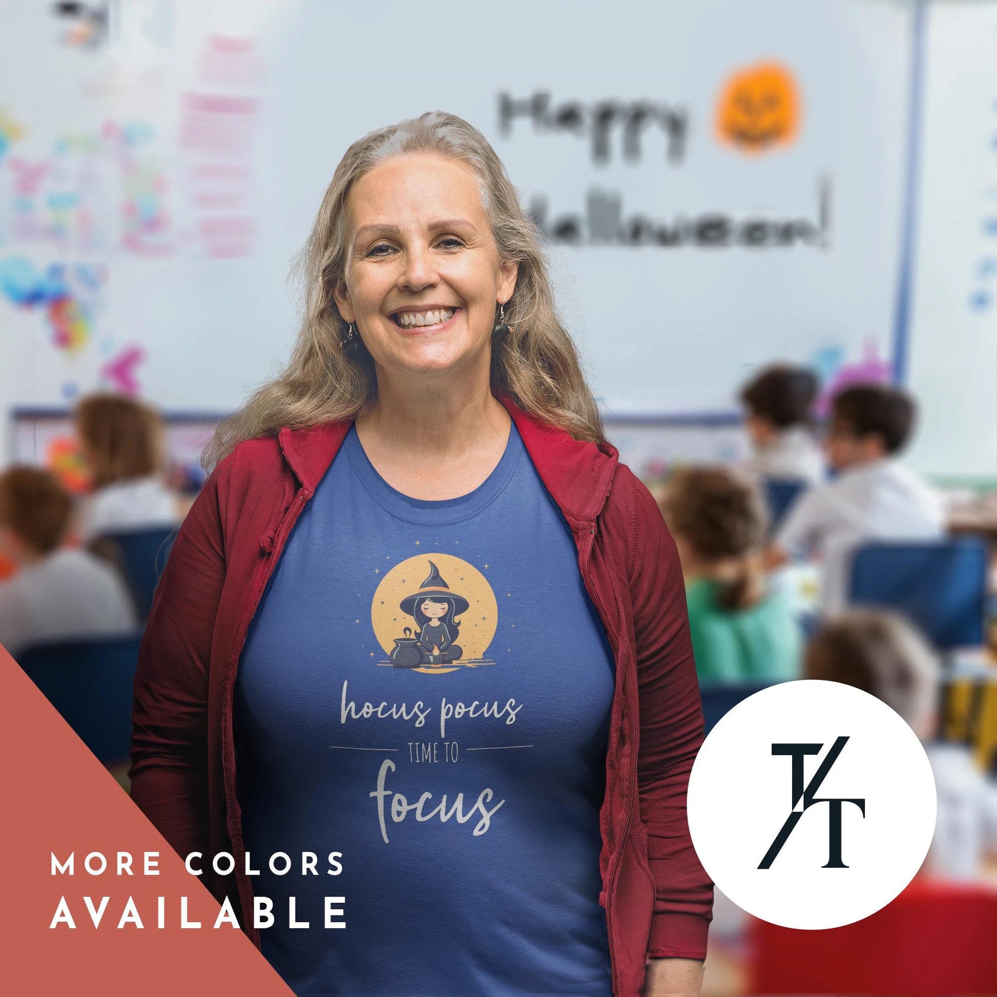 Hocus Pocus Time to Focus Teacher's Halloween Spooky Witch Retro T-Shirt, Cute classroom shirt, Fall Women's Vintage Graphic Tee