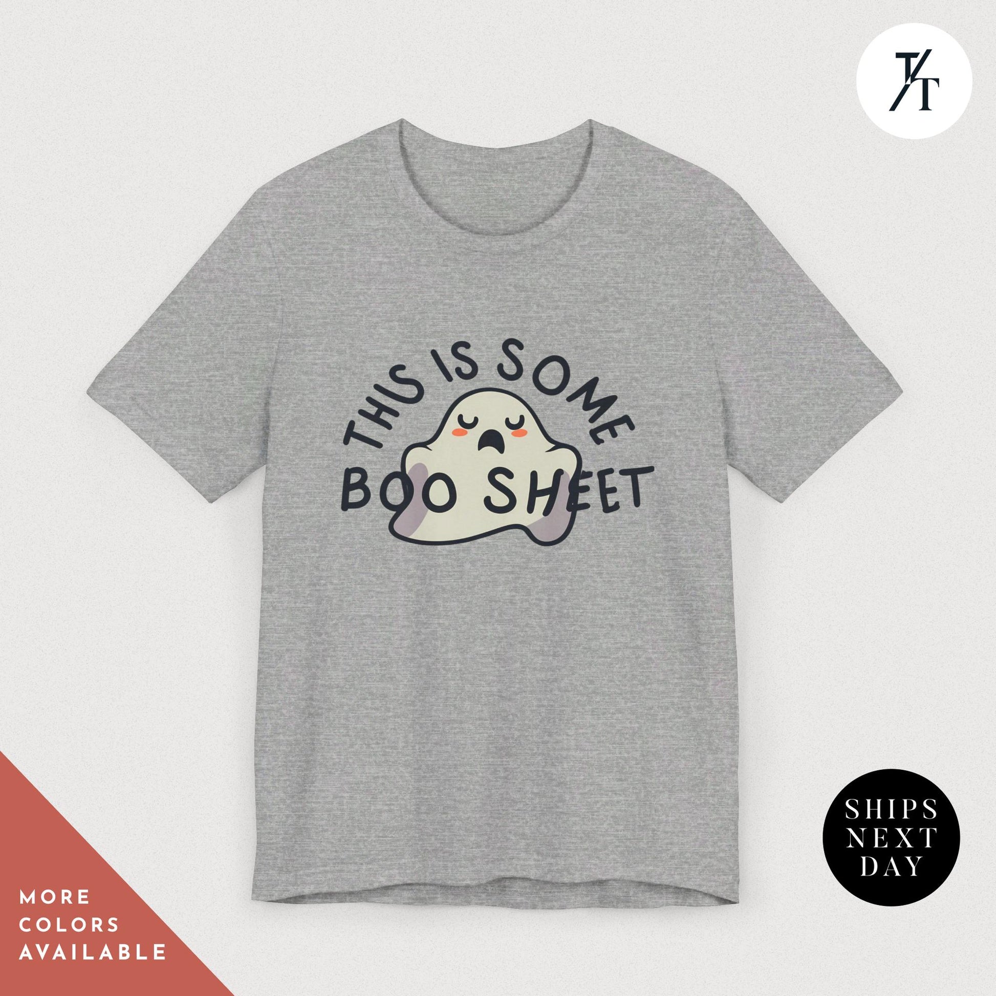a grey t - shirt with a ghost saying, this is some bod sheet,  this some boo shit shirt, Funny Halloween ghost this Is Some Boo Sheet Ghost Shit shirt, Funny Halloween cute spooky season ghosts tshirt