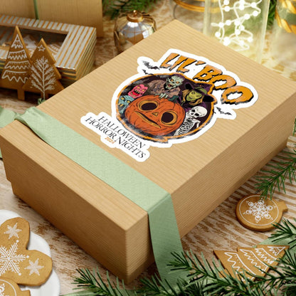 a box with a sticker on it sitting on a table, Halloween horror nights sticker Hhn Jack Decal Lil Boo Sticker, Halloween Horror Nights Uoap Decals, Universal Stickers, Universal Studios