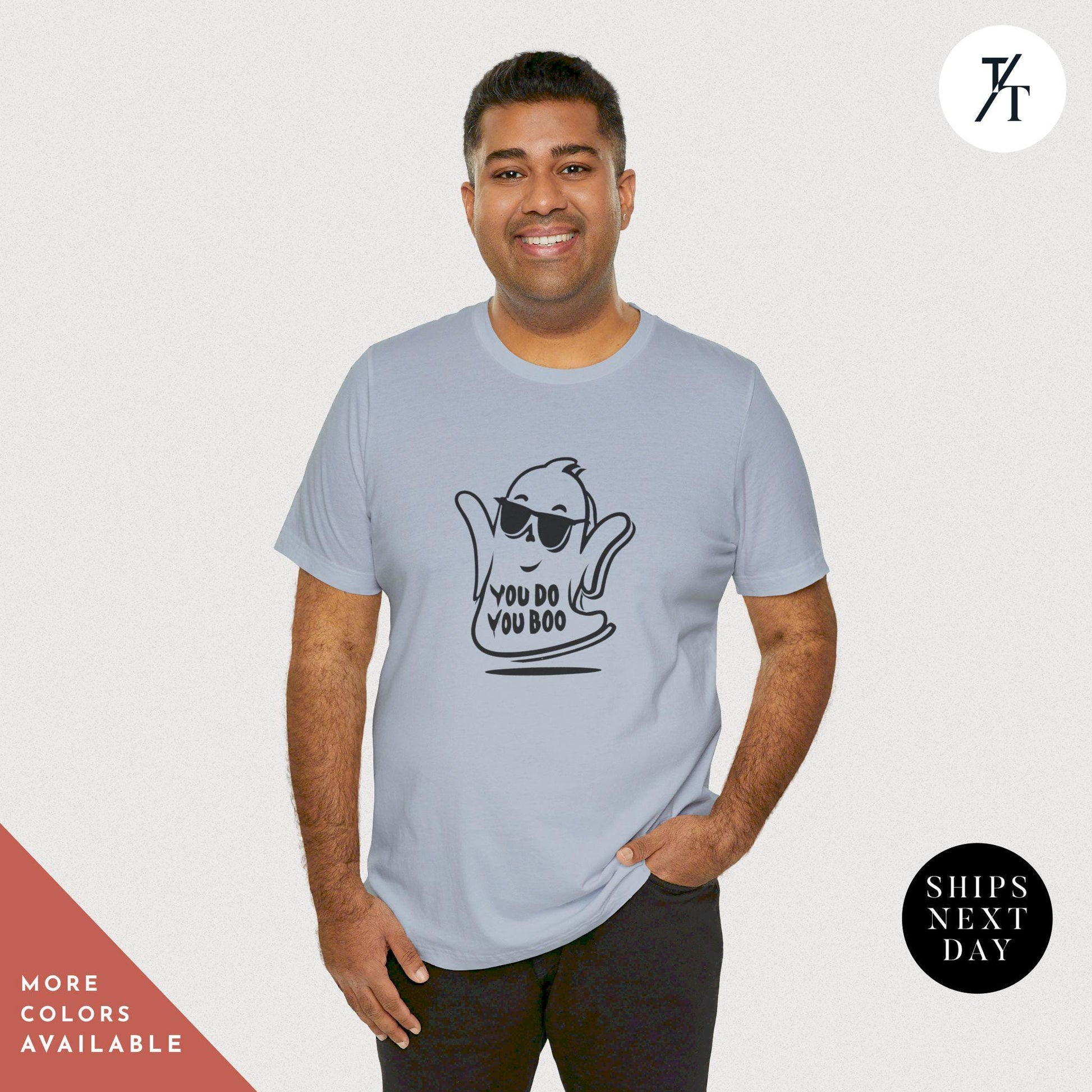 a man wearing a t - shirt with a ghost on it, Cute Ghost Shirt, You Do You Boo Shirt, Spooky Season, Funny Halloween Gifts, Cute Halloween tShirt, I Ghost People tShirt, Spooky Vibes tee