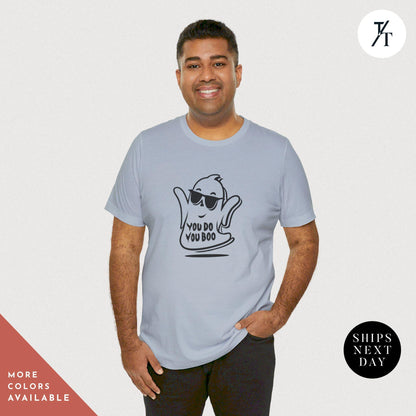 a man wearing a t - shirt with a ghost on it, Cute Ghost Shirt, You Do You Boo Shirt, Spooky Season, Funny Halloween Gifts, Cute Halloween tShirt, I Ghost People tShirt, Spooky Vibes tee