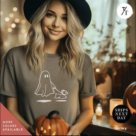 Halloween Dog Shirt, Halloween Dog Ghost, Ghost Walking Dogs Shirt, Spooky Season tee, Cute Dogs Lover Gift, DogMom Fall Spooky tShirt