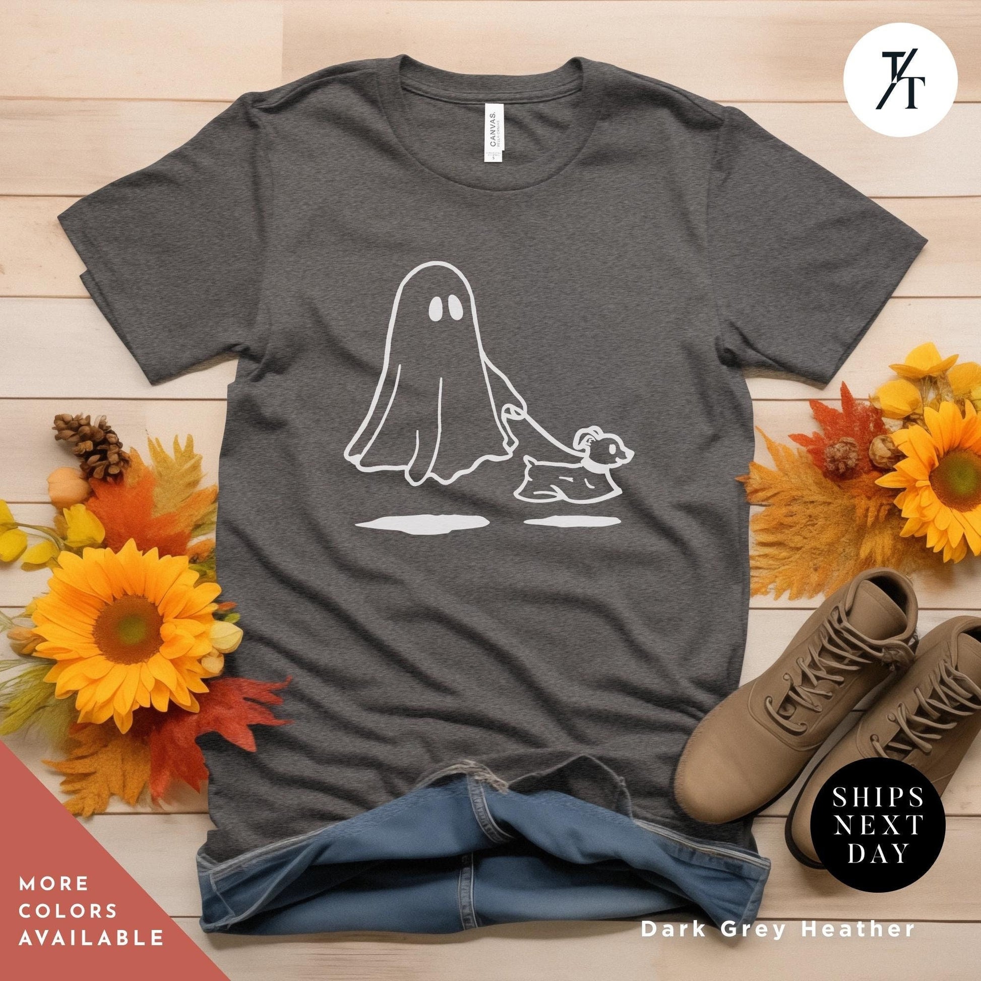 Halloween Dog Shirt, Halloween Dog Ghost, Ghost Walking Dogs Shirt, Spooky Season tee, Cute Dogs Lover Gift, DogMom Fall Spooky tShirt