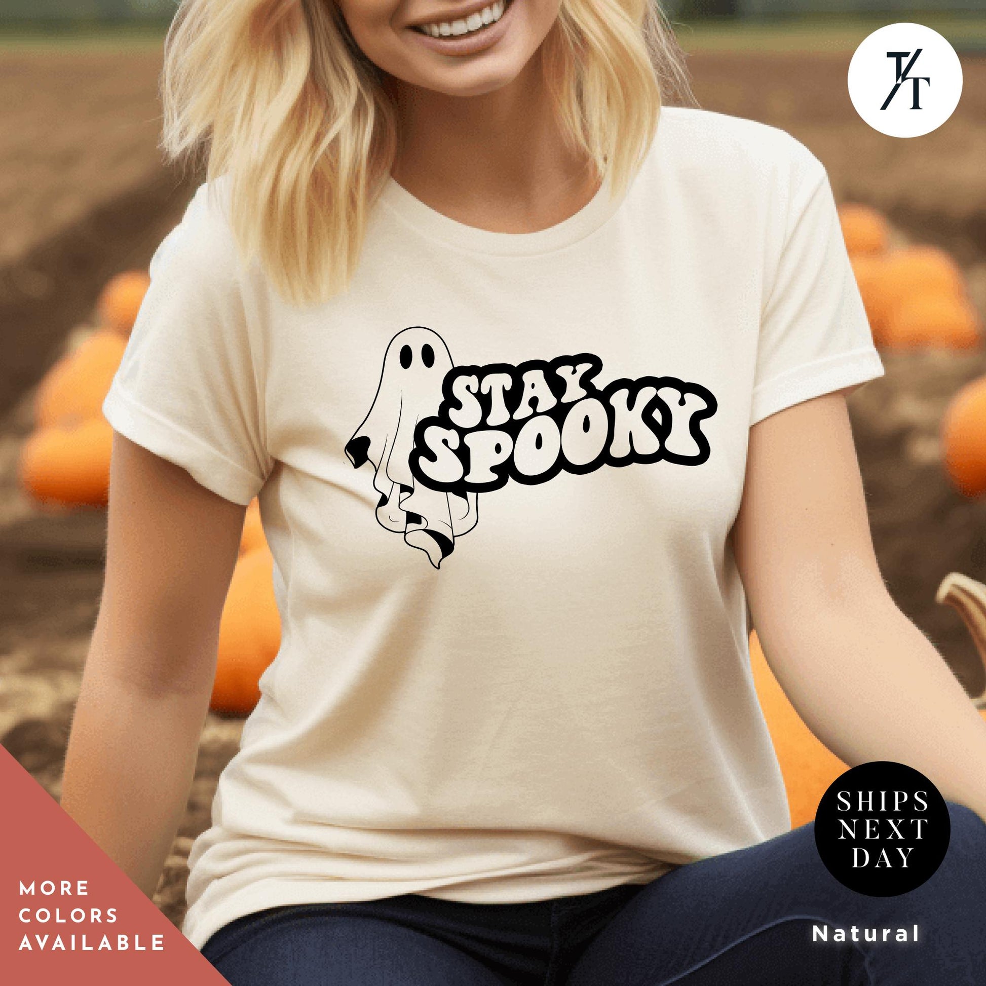 Stay Spooky Shirt, Cute Ghosts Shirt, Retro Halloween Gift Halloween Spooky Season Gift For Her, Vintage Cute Ghosts Tee, Skeleton Hand