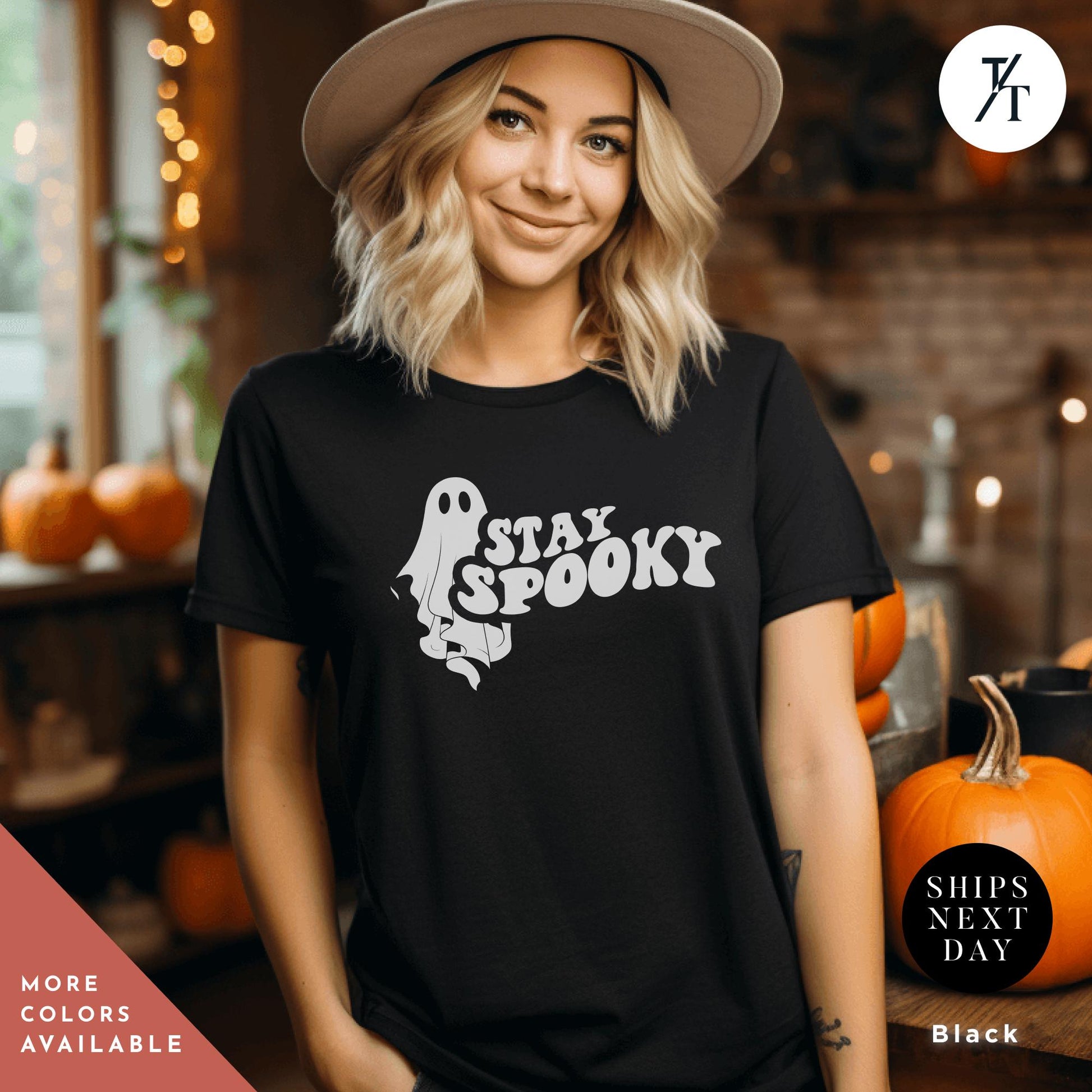 Stay Spooky Shirt, Cute Ghosts Shirt, Retro Halloween Gift Halloween Spooky Season Gift For Her, Vintage Cute Ghosts Tee, Skeleton Hand