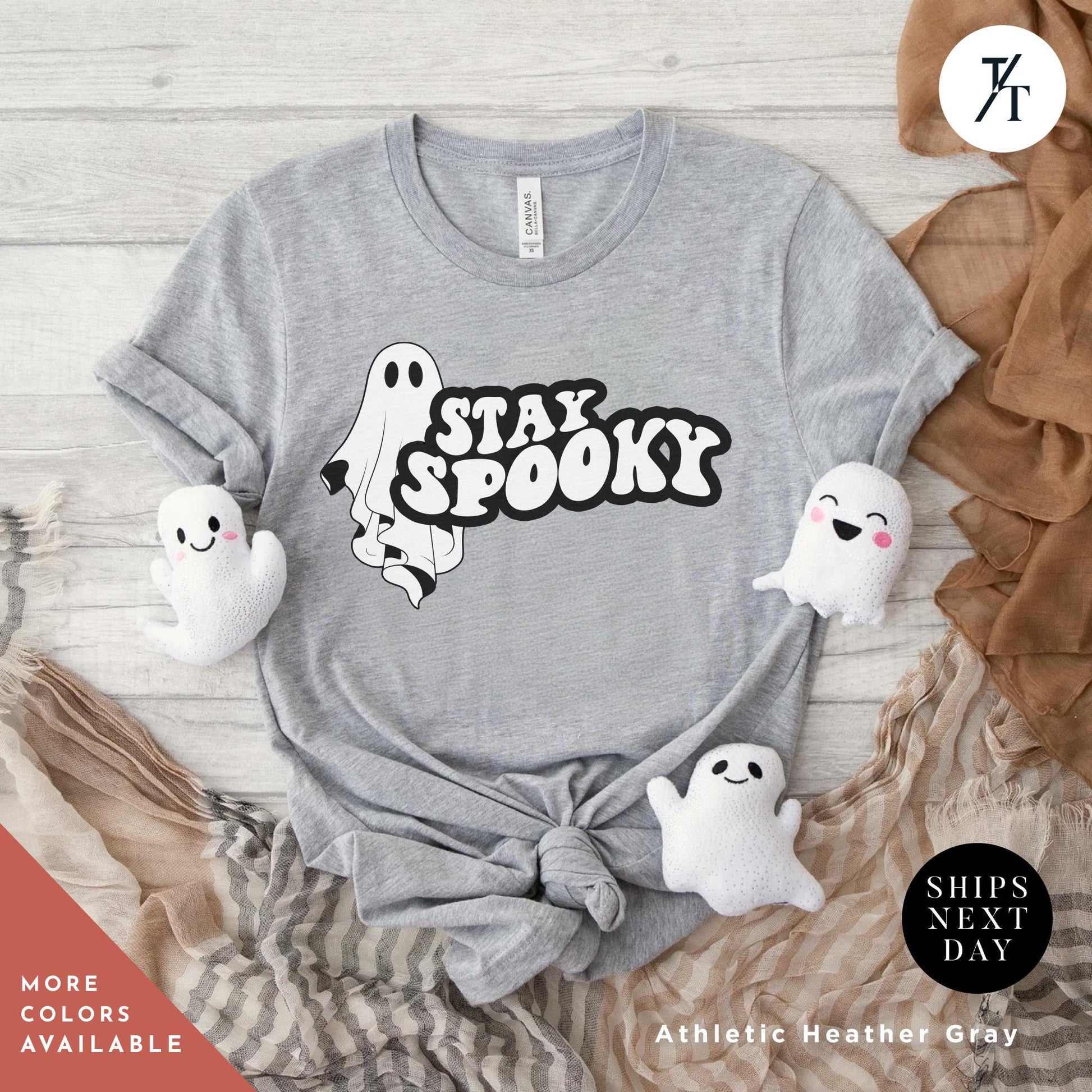 Stay Spooky Shirt, Cute Ghosts Shirt, Retro Halloween Gift Halloween Spooky Season Gift For Her, Vintage Cute Ghosts Tee, Skeleton Hand