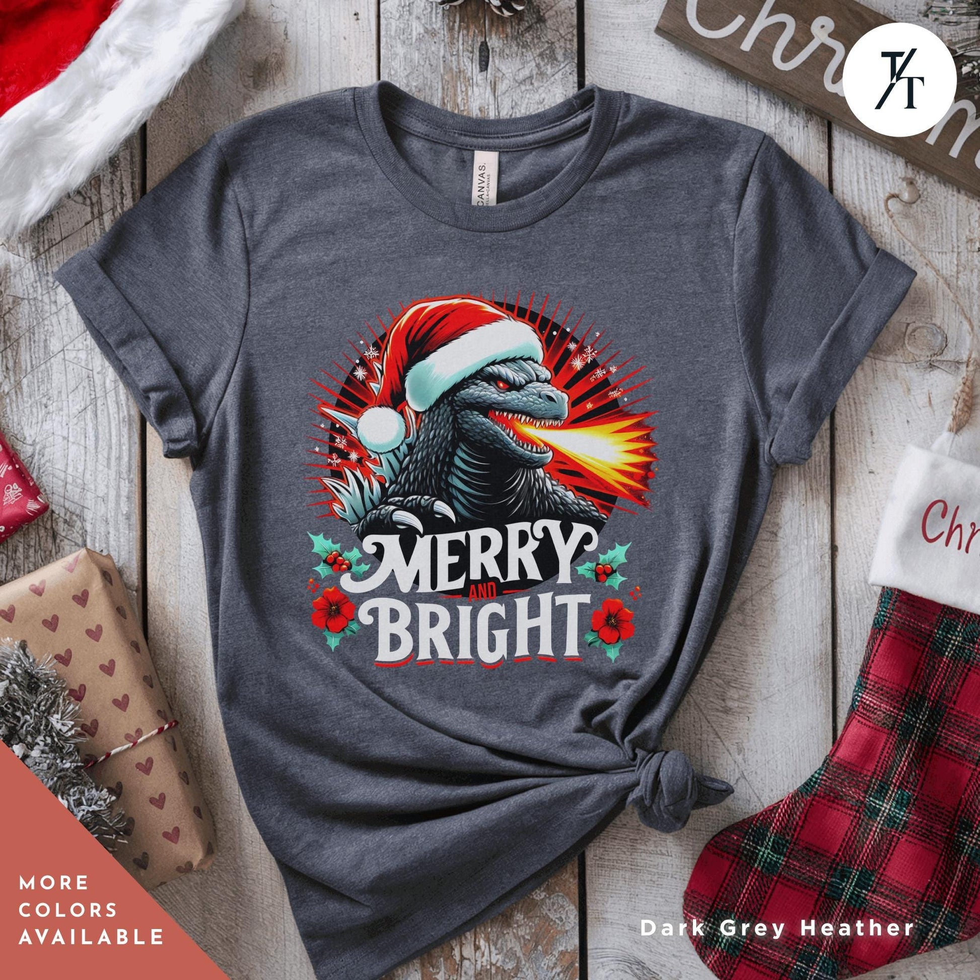 a t - shirt with Godzilla christmas shirt, Gift For Him, Funny Christmas T-Shirt Men, Ugly Godzilla Holiday Party tShirt, King Of The Monsters Gifts For Dad