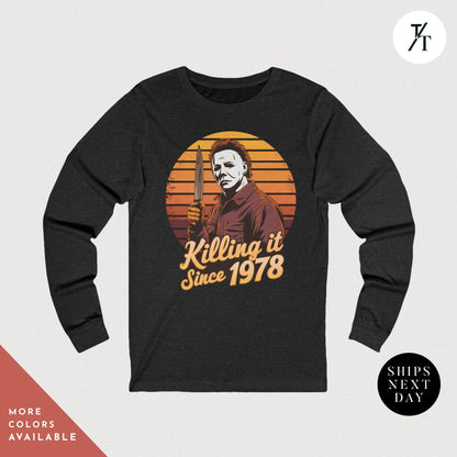 Long Sleeve Retro halloween 1978 t-shirt Michael Myers Shirt 1978 Halloween Movie Party Tee, Vintage John Carpenter, Spooky Season Scary
