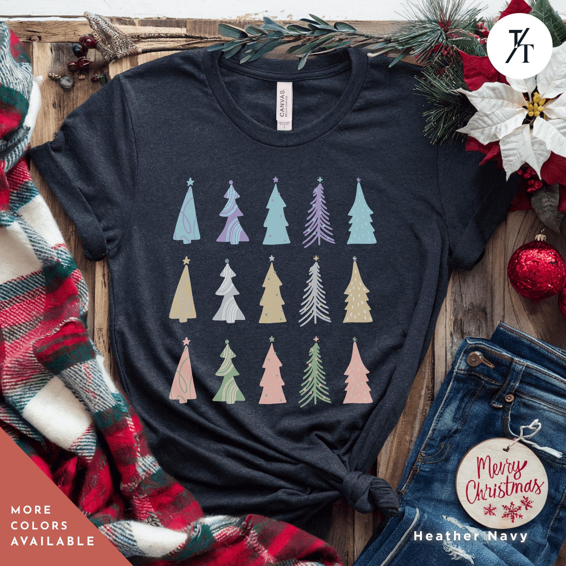 a t - shirt with christmas trees on it, Coquette Christmas Tree Shirt, Pine Tree Watercolor tee, North Pole Christmas Farm Shirt, Xmas Gift, Farm Fresh Xmas, Women Holiday Tee,