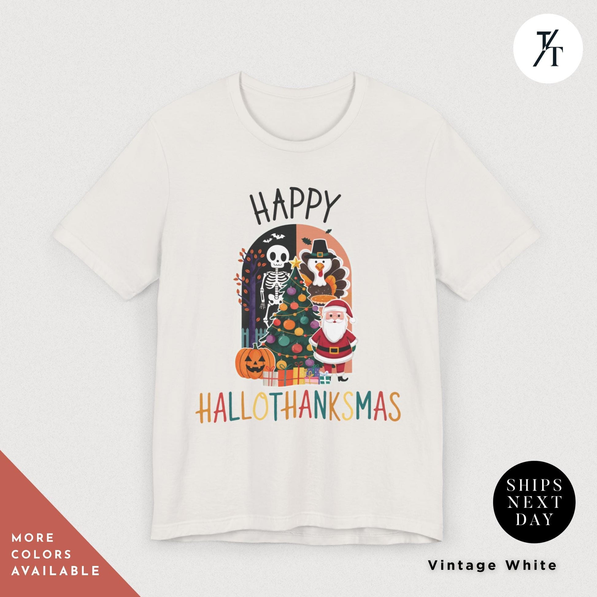happy hallothanksmas shirt holiday season shirt happy halloween thanksgiving christmas shirts funny halloween gift, fall shirts autumn tee