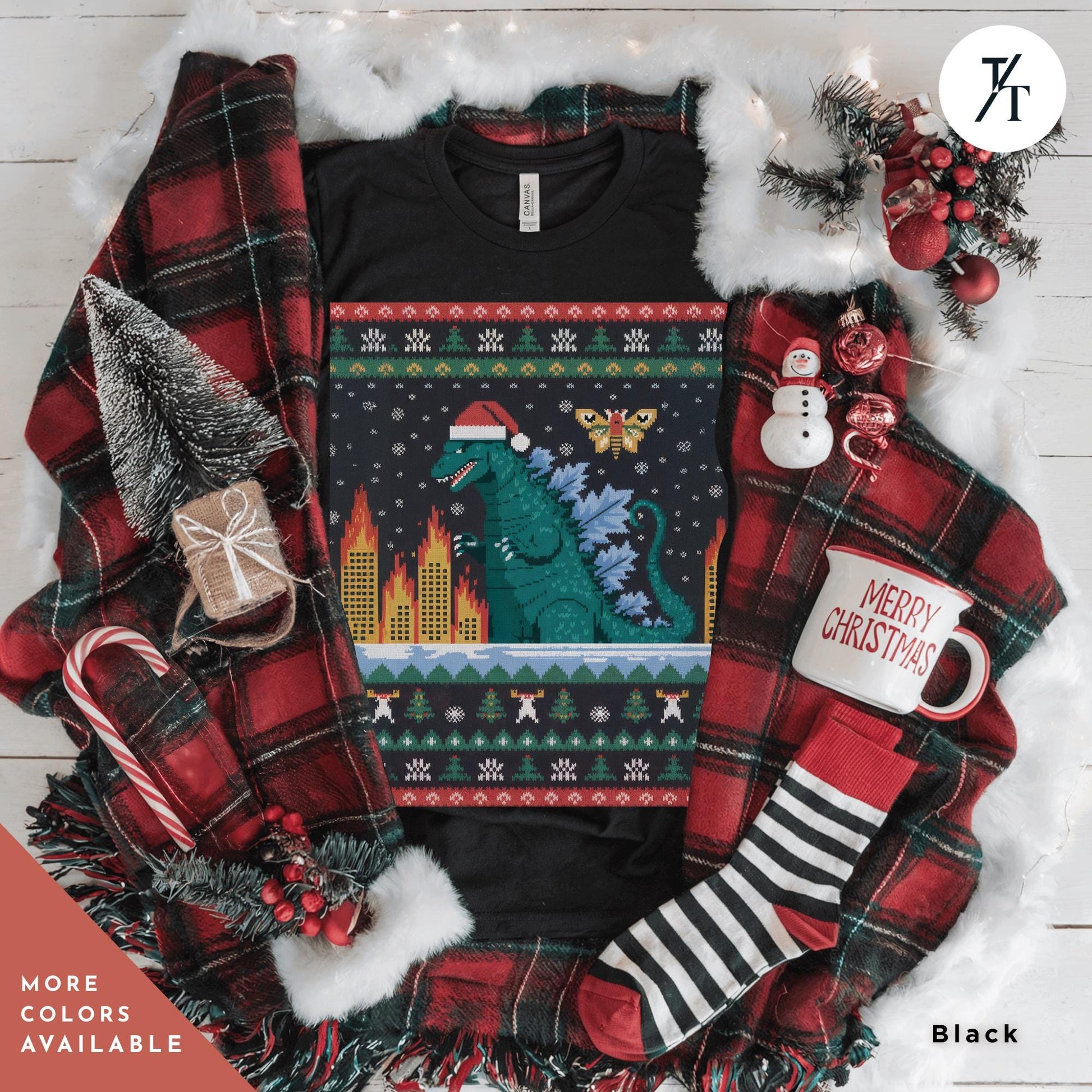 a Godzilla christmas shirt, Funny Ugly Godzilla Christmas T-Shirt Men, Gift For Him, Holiday Party tShirt, King Of The Monsters Gifts For Dad