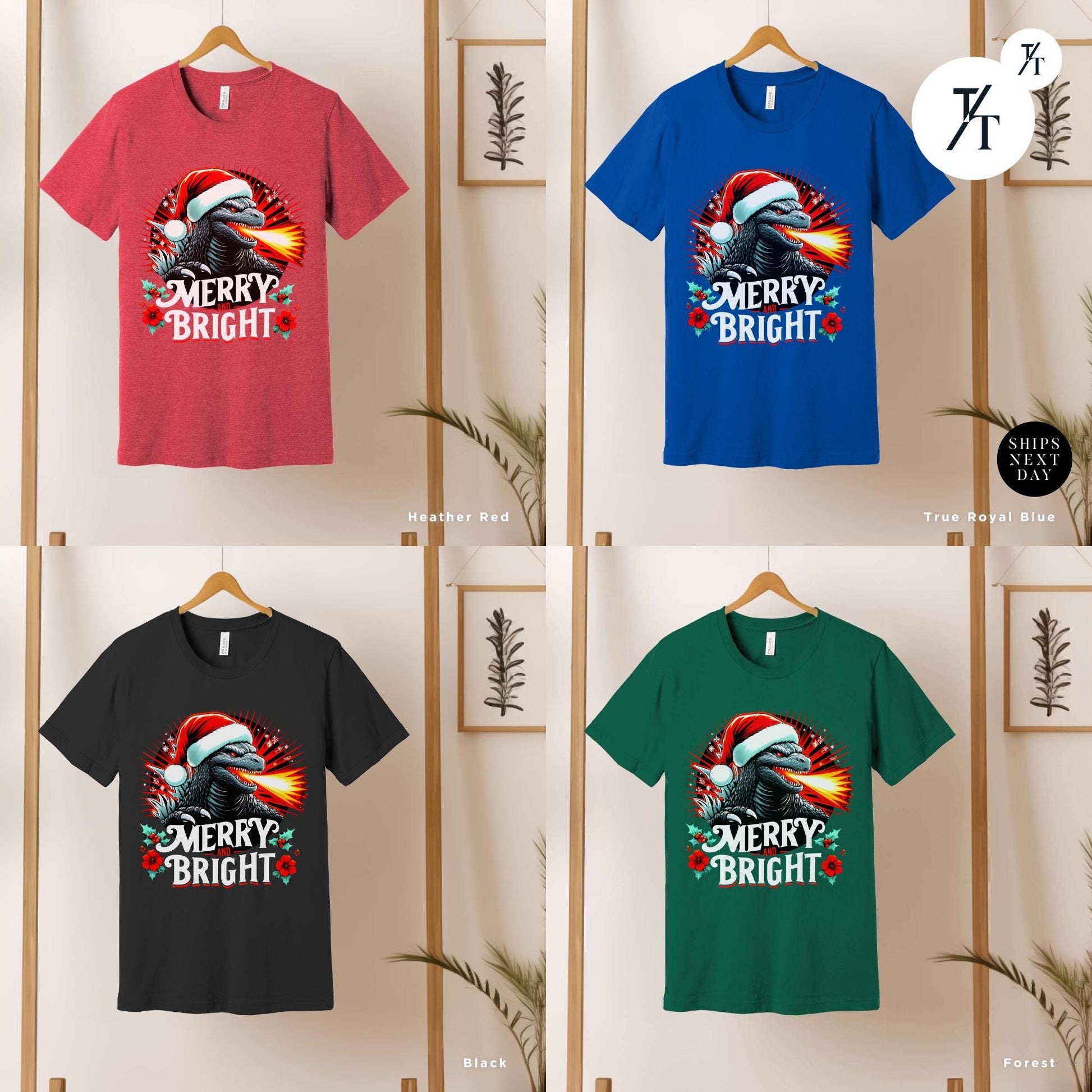 four different t - shirts with the same design on them