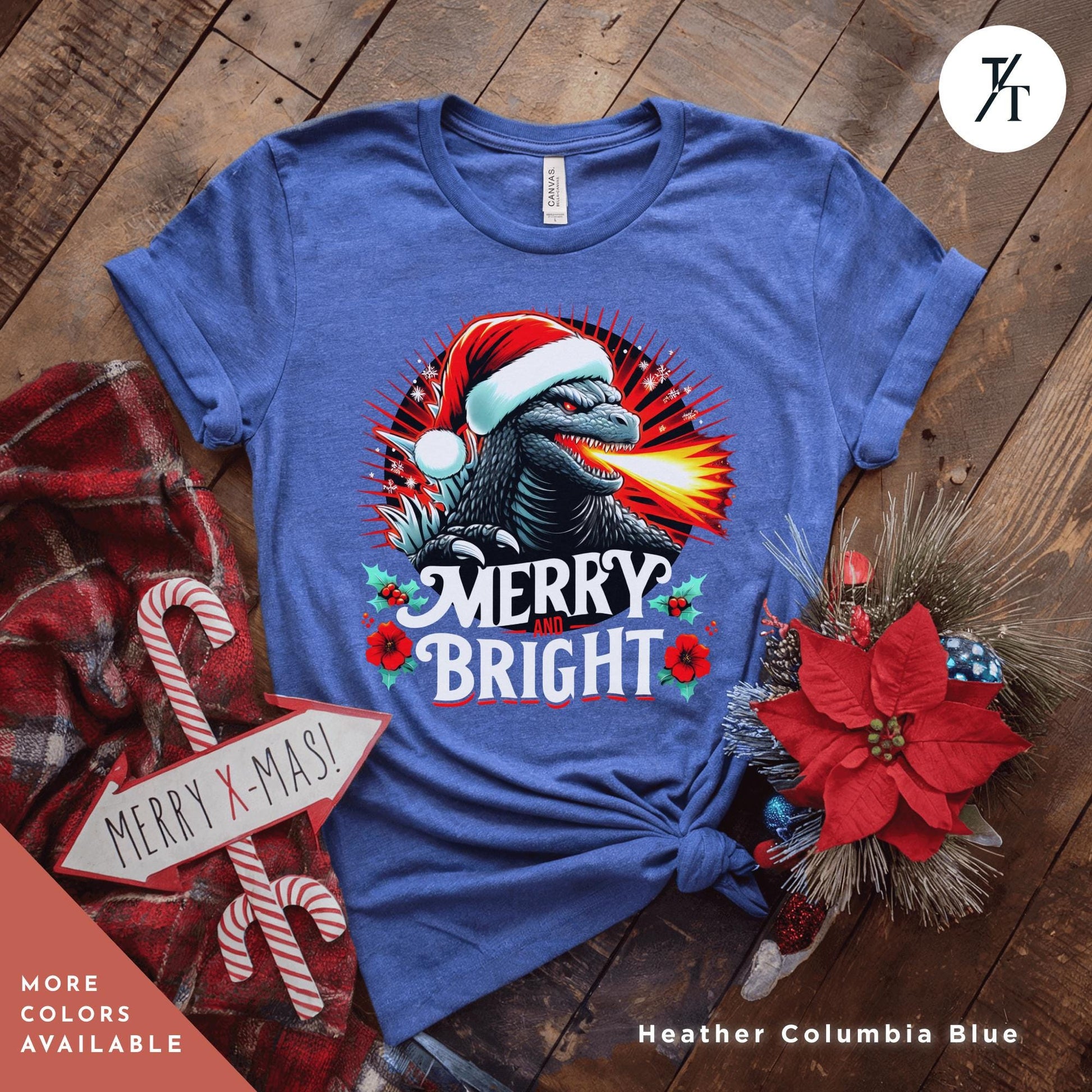 a t - shirt with a Godzilla christmas shirt, Gift For Him, Funny Christmas T-Shirt Men, Ugly Godzilla Holiday Party tShirt, King Of The Monsters Gifts For Dad