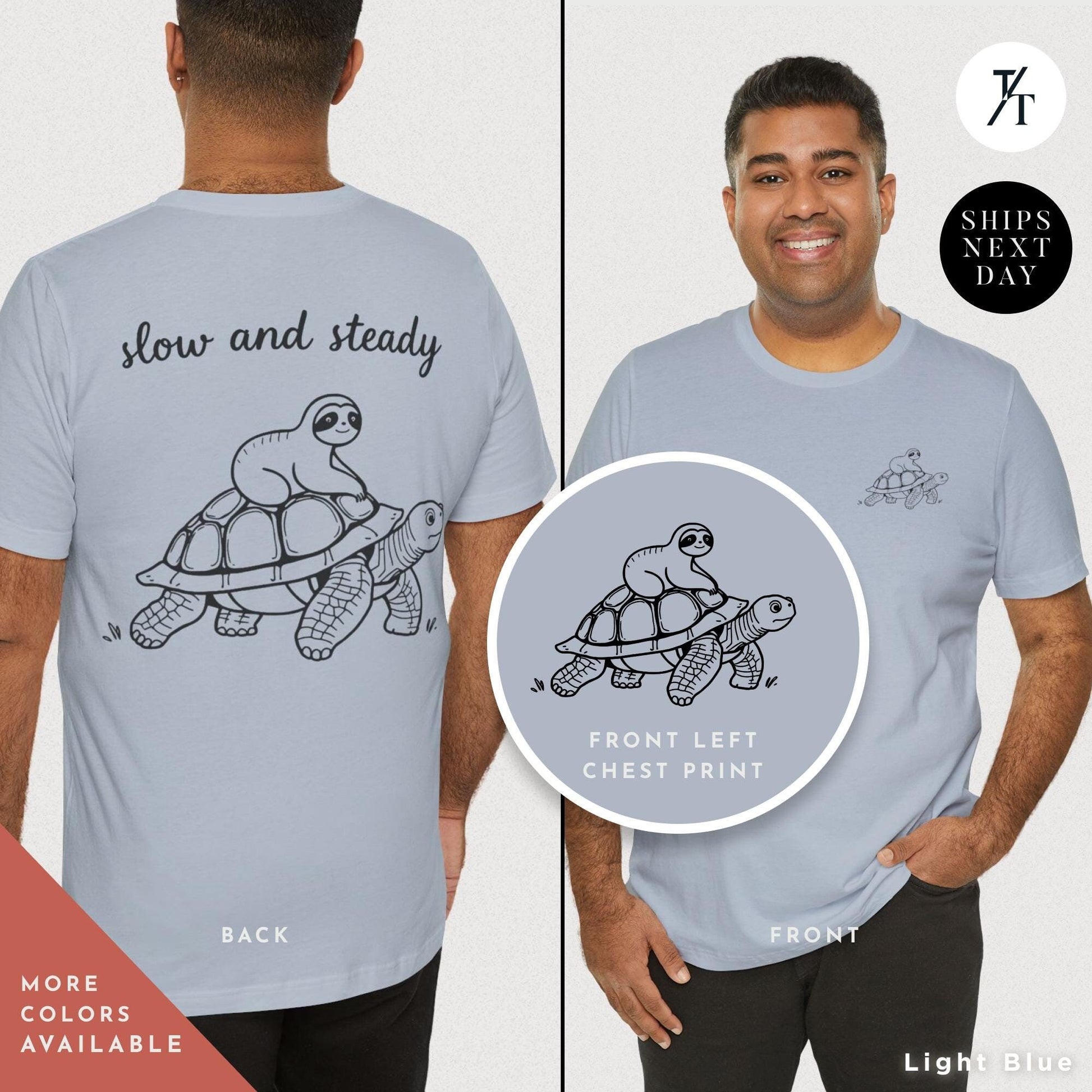 a man wearing a t - shirt with a picture of a sloth riding a turtle on it, Sloth Riding Turtle Shirt, Sloth Lover Gift, Vintage Retro Shirt Running Shirt, Funny Animal Lover Tee, Slow and Steady Cute Tortoise Shirt
