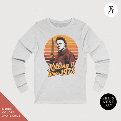 Long Sleeve Retro halloween 1978 t-shirt Michael Myers Shirt 1978 Halloween Movie Party Tee, Vintage John Carpenter, Spooky Season Scary