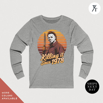 Long Sleeve Retro halloween 1978 t-shirt Michael Myers Shirt 1978 Halloween Movie Party Tee, Vintage John Carpenter, Spooky Season Scary