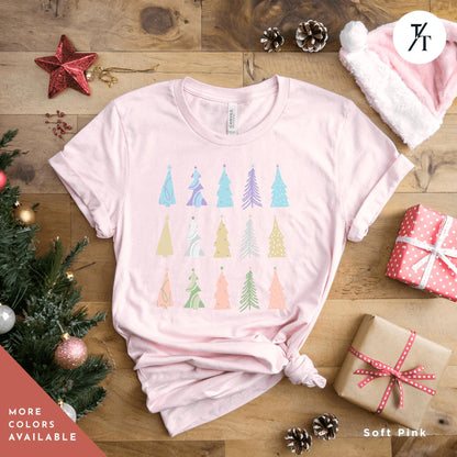 a t - shirt with a christmas tree design on it, Coquette Christmas Tree Shirt, Pine Tree Watercolor tee, North Pole Christmas Farm Shirt, Xmas Gift, Farm Fresh Xmas, Women Holiday Tee,
