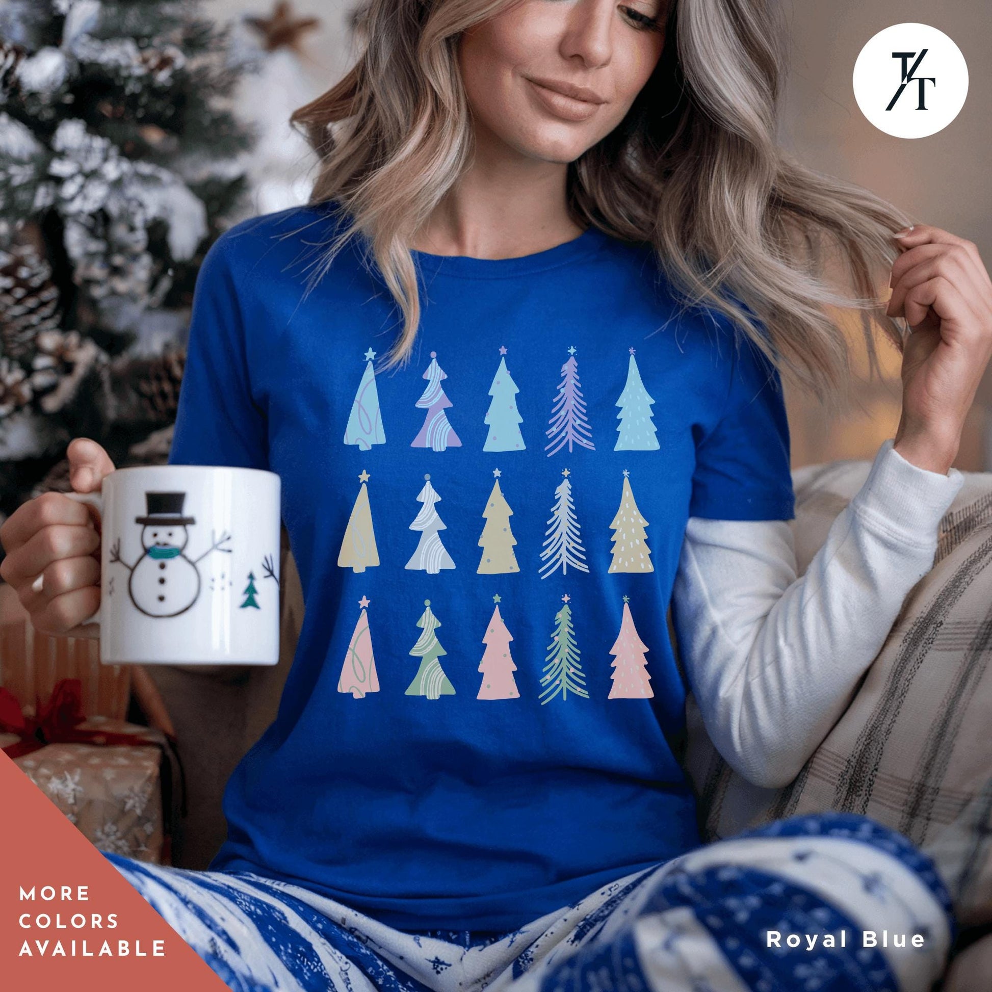 a woman sitting on a couch holding a coffee mug, Coquette Christmas Tree Shirt, Pine Tree Watercolor tee, North Pole Christmas Farm Shirt, Xmas Gift, Farm Fresh Xmas, Women Holiday Tee,