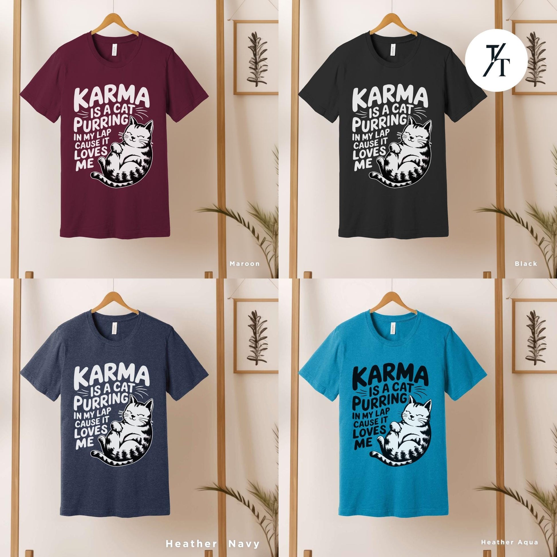 a bunch of t - shirts that are on a rack, Karma is a Cat Purring in my Lap Cause it Loves Me Shirt Taylor Swiftie Merch, Karma Is A Cat Shirt, Cats Lover Shirts, Eras Concert Shirts