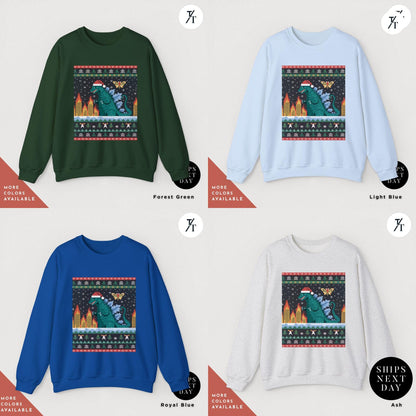 godzilla christmas sweater, Ugly Xmas Sweaters, Ugly christmas Godzilla Sweatshirt, Gift For Him, King Of The Monsters, Funny Gift For Dad