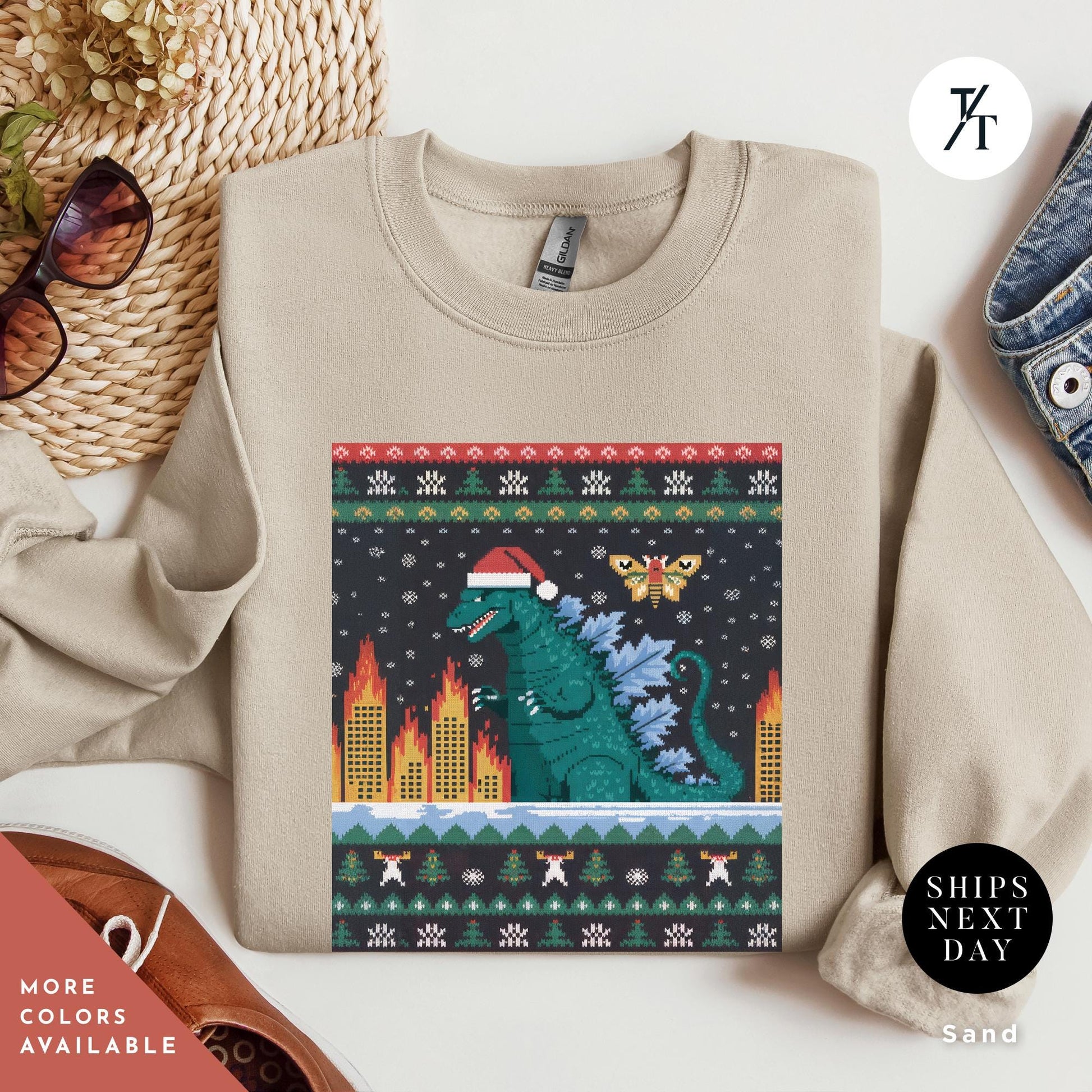 godzilla christmas sweater, Ugly Xmas Sweaters, Ugly christmas Godzilla Sweatshirt, Gift For Him, King Of The Monsters, Funny Gift For Dad