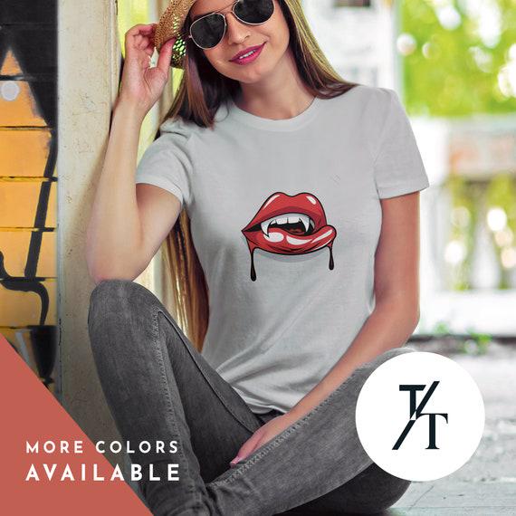 Halloween Vampire Lips Shirt, Vampire Fangs Shirt, Vampires Halloween Party Tee Vampires Shirts, Spooky Season Tee, Trick Or Treat tshirt