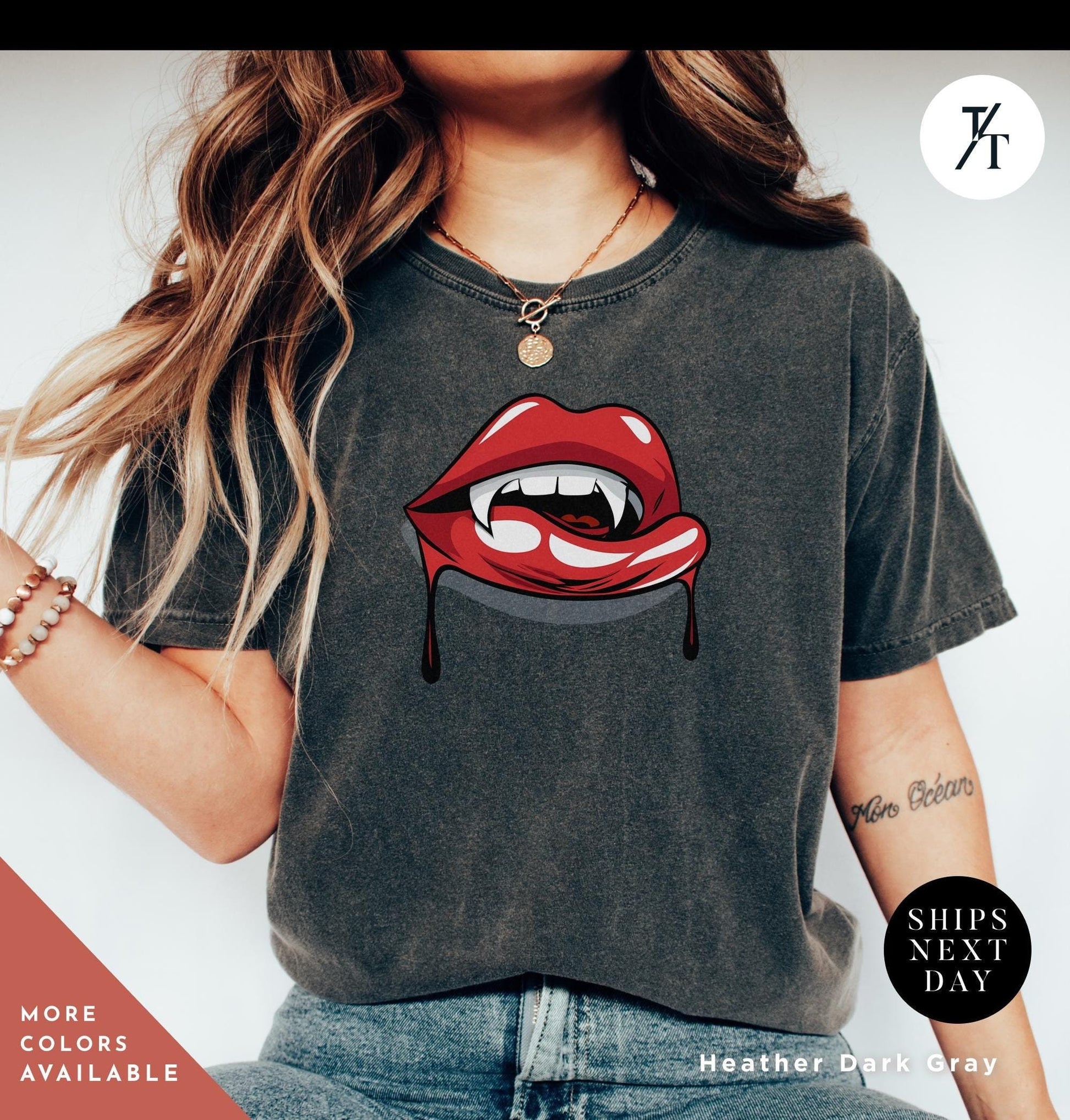 Halloween Vampire Lips Shirt, Vampire Fangs Shirt, Vampires Halloween Party Tee Vampires Shirts, Spooky Season Tee, Trick Or Treat tshirt