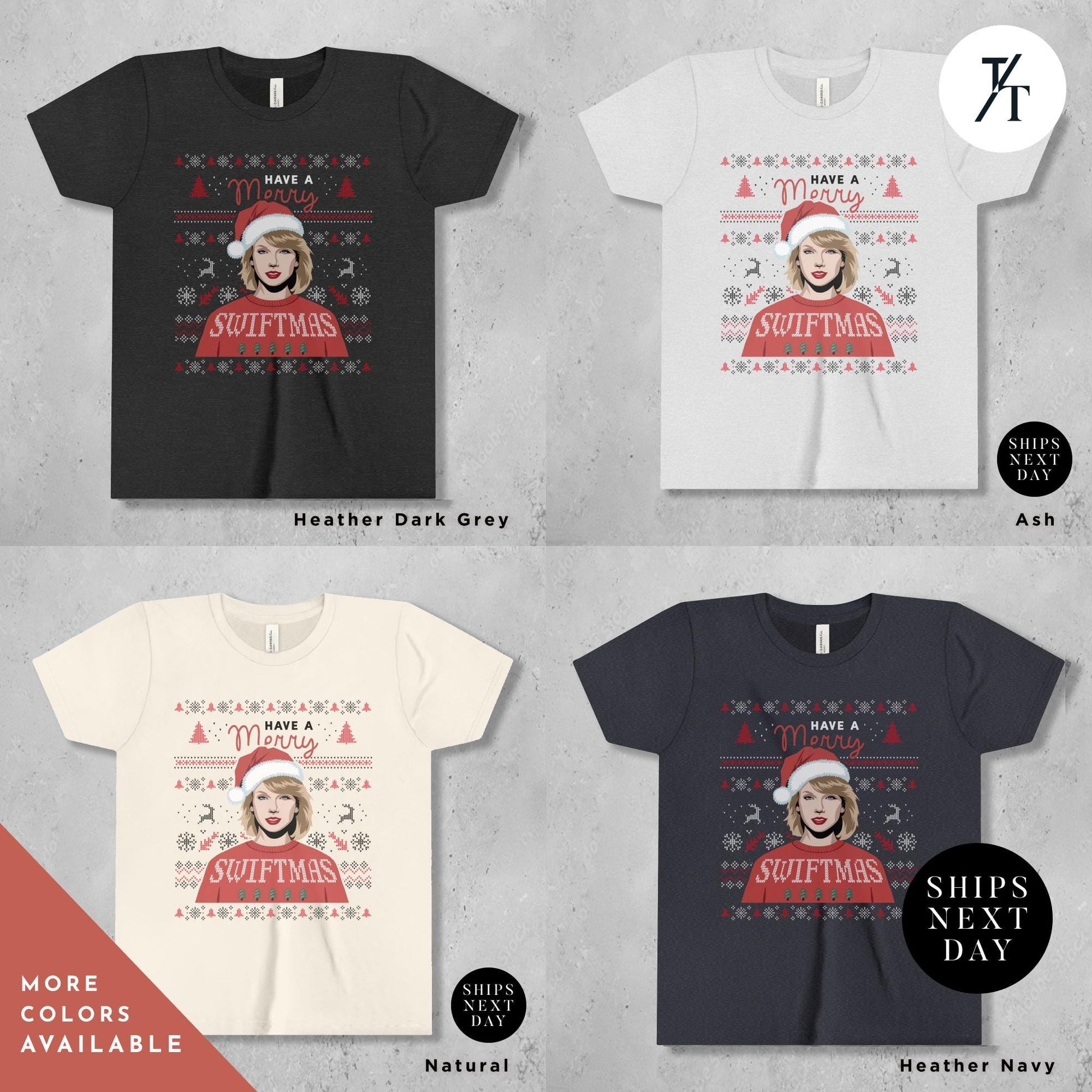 a group of t - shirts with a picture of a woman wearing a santa hat, Have a Merry Swiftmas Shirt taylor swiftie merch kids outfit, ugly Christmas Shirt kids, Taylor swiftie Christmas Shirt, Gift For Swifties