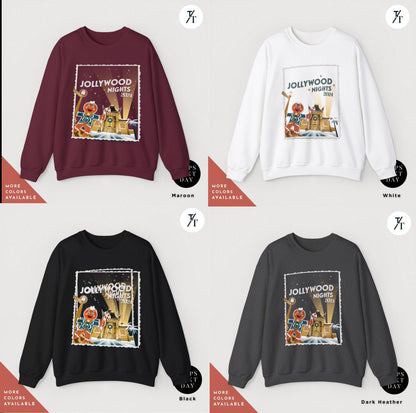 a group of four sweatshirts with the words hollywood on them, Hollywood nights 2024 Christmas Sweatshirt, Hollywood Studios Christmas Shirt, Jollywood Nights Tee, Sweatshirt Hoodie, Family Matching Tee