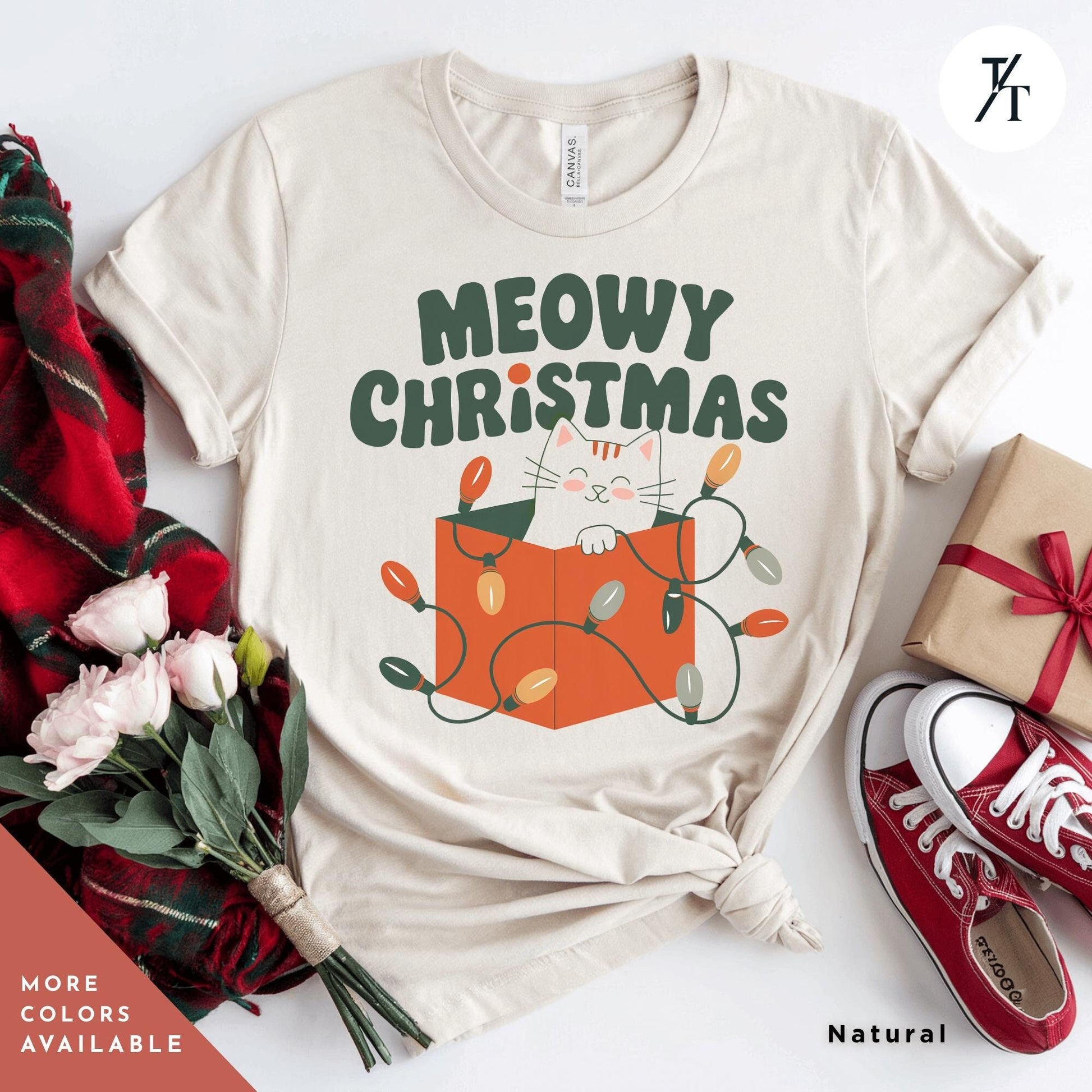a t - shirt that says meowy christmas with a cat on it, Meowy Christmas black cat christmas lights Shirt, Xmas Black Cats Shirt, Gift For Cat Lover Shirts, Gift For CatMom, Holiday Meowy Xmas Tee