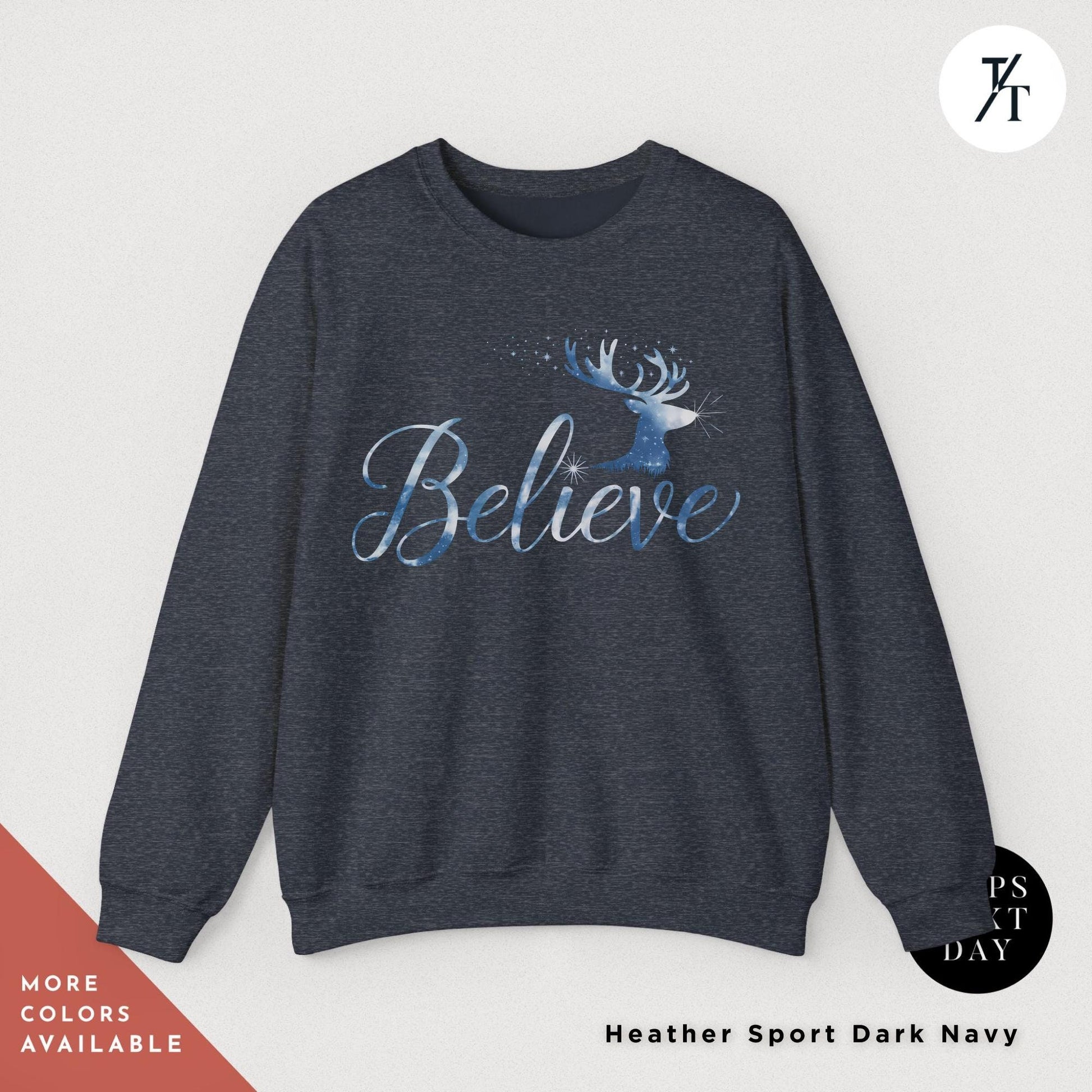 Reindeer Sweatshirt believe santa hat sweatshirt, i want to believe sweater, Christmas Gift for her, Merry Christmas Sweatshirts Crewnec