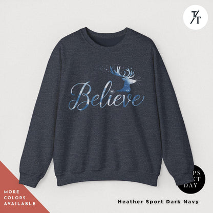 Reindeer Sweatshirt believe santa hat sweatshirt, i want to believe sweater, Christmas Gift for her, Merry Christmas Sweatshirts Crewnec