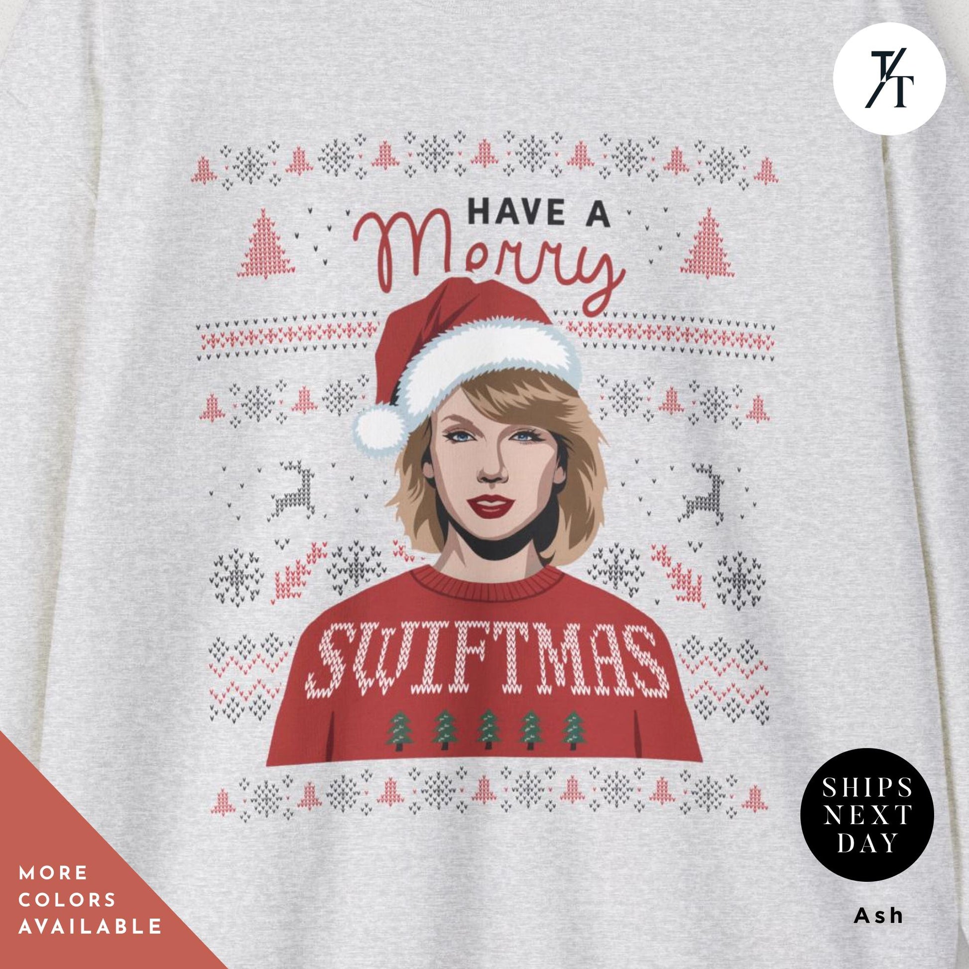 a sweater with a picture of a woman wearing a santa hat, ugly christmas sweatshirt, merry swiftmas sweatshirt, merry christmas sweatshirt, eras sweatshirt, ugly christmas sweater, swiftmas shirt