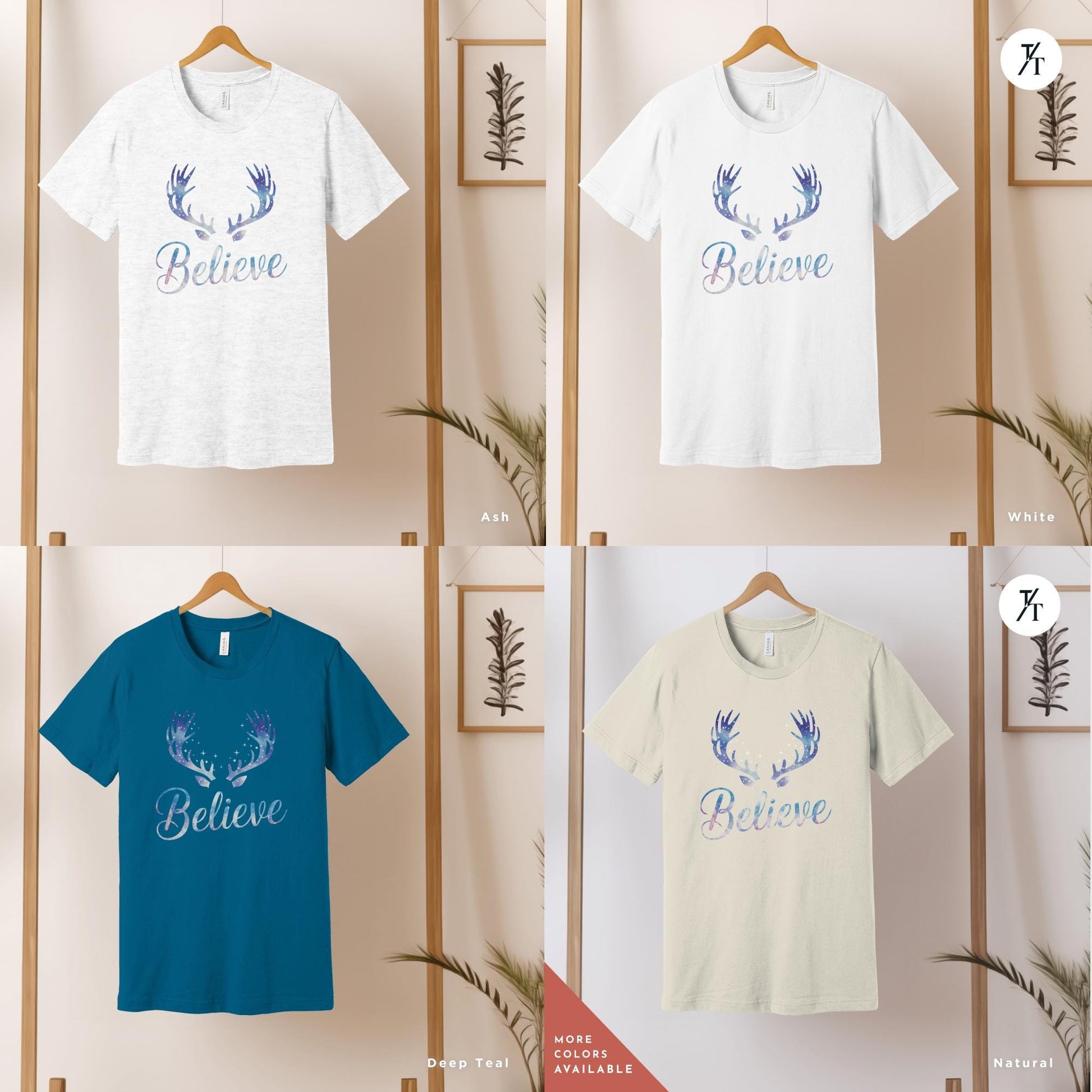 four t - shirts with the words believe, believe, believe and believe on them Believe in Miracles Santa Shirt, Christmas Miracle Reindeer Shirt, Merry Christmas Tee, Believer Tee, Santa Believe Shirts Believe Quote
