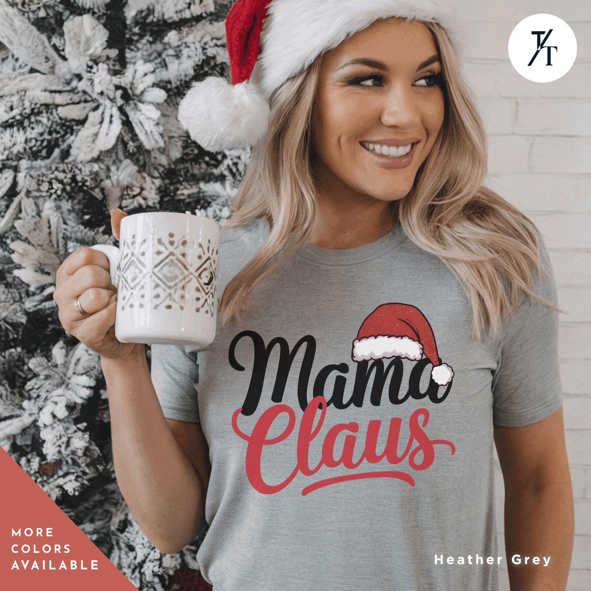 a woman in a santa hat holding a mug, Mama Claus Shirt, Retro Christmas Coquette Merry Mama Christmas Mama Shirt Social Club shirts, Pink Xmas, Funny Xmas Mom shirts, Holiday Mom