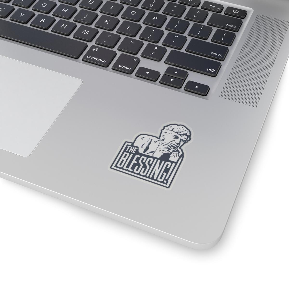 a laptop with a sticker of a man on it, National Lampoons Decal, Christmas Vacation stickers, Uncle Lewis Stocking Stuffer, Funny You Serious Clark Christmas Vinyl Laptop Stickers