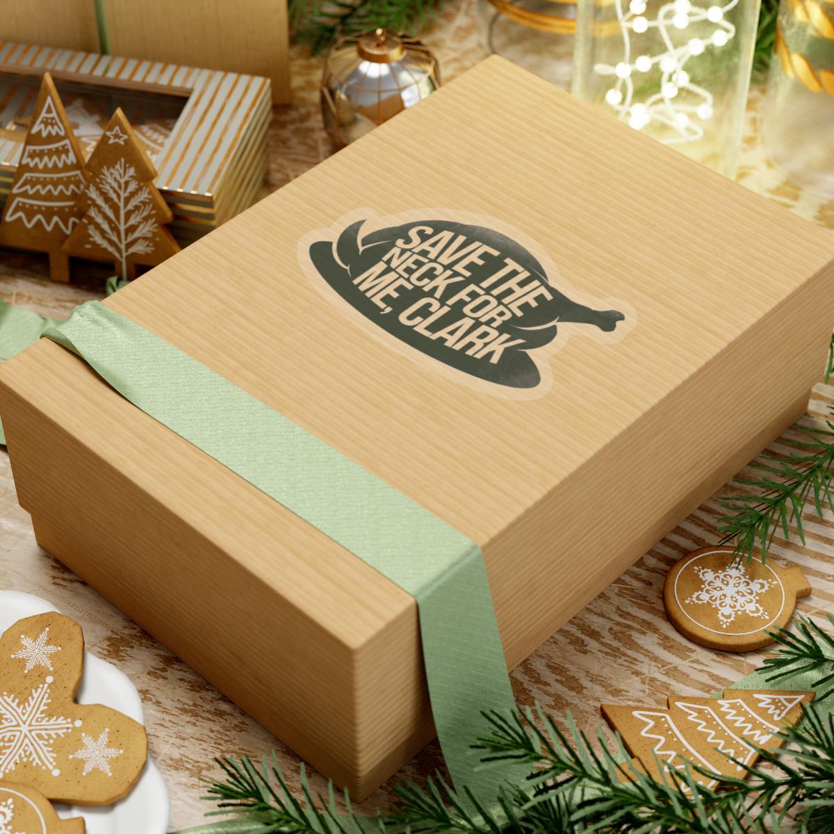 a wooden box with some cookies in it, National Lampoons Decal, Christmas Vacation stickers, Chevy Chase Stocking Stuffer, Funny You Serious Clark Christmas Vinyl Laptop Stickers