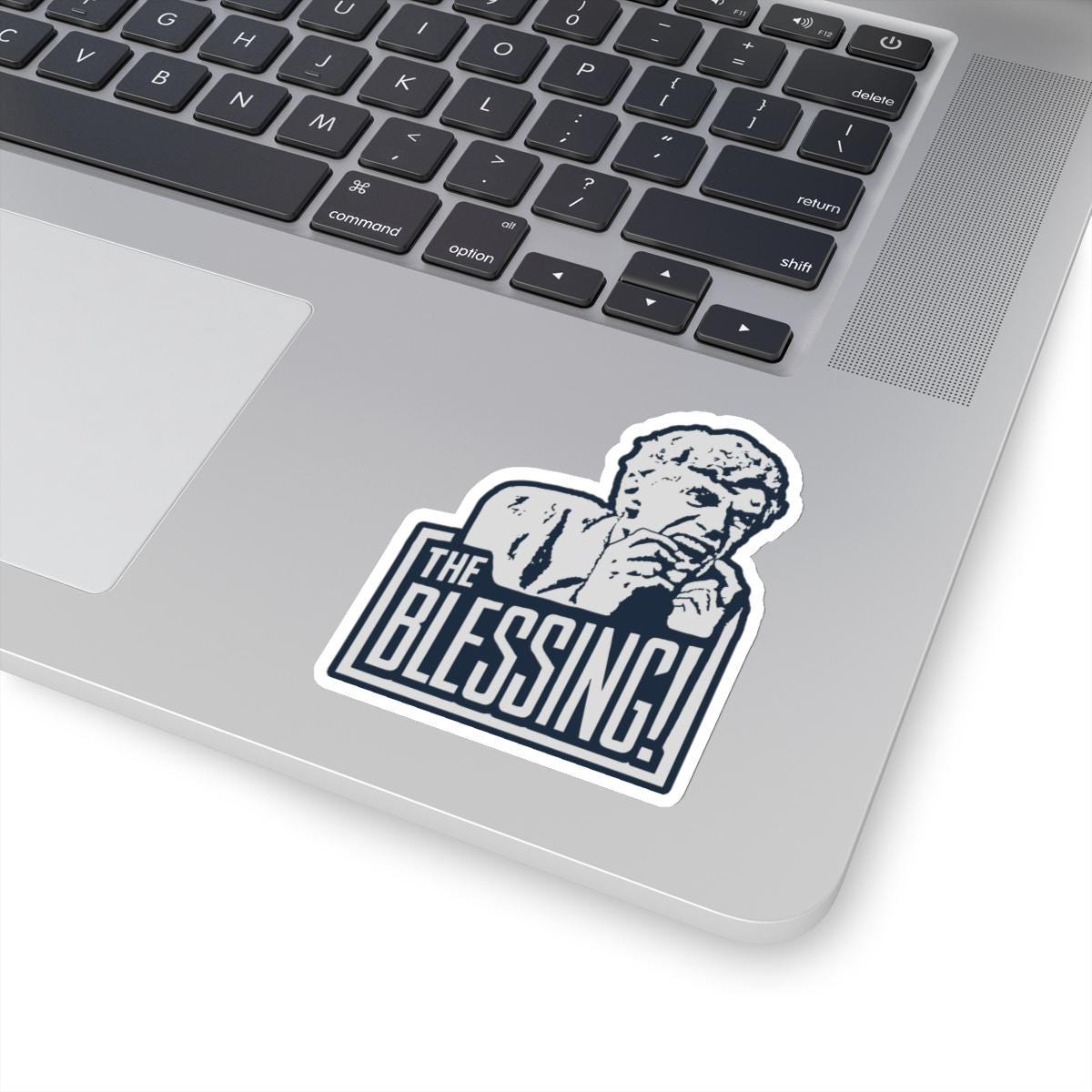 a laptop with a sticker of a man smoking a cigarette, National Lampoons Decal, Christmas Vacation stickers, Uncle Lewis Stocking Stuffer, Funny You Serious Clark Christmas Vinyl Laptop Stickers