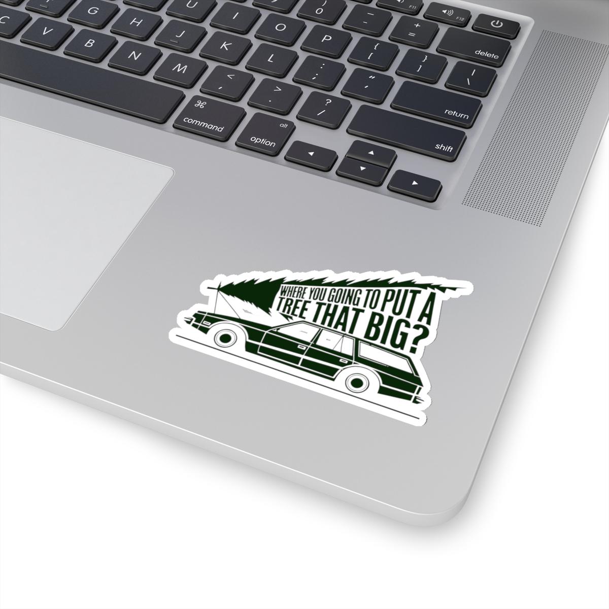 a laptop computer with a sticker on it, National Lampoons Decal, Christmas Vacation stickers, Chevy Chase Stocking Stuffer, Funny You Serious Clark Christmas Vinyl Laptop Stickers