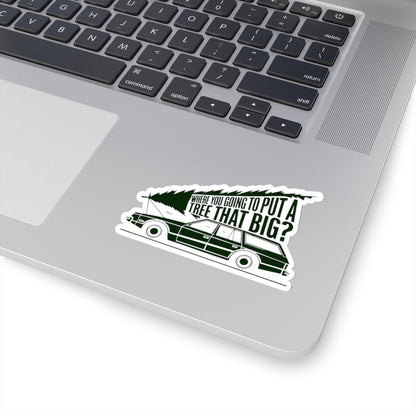 a laptop computer with a sticker on it, National Lampoons Decal, Christmas Vacation stickers, Chevy Chase Stocking Stuffer, Funny You Serious Clark Christmas Vinyl Laptop Stickers