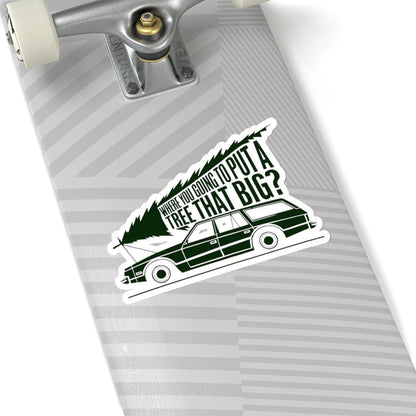 a skateboard with a sticker of a car on it, National Lampoons Decal, Christmas Vacation stickers, Chevy Chase Stocking Stuffer, Funny You Serious Clark Christmas Vinyl Laptop Stickers