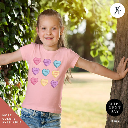 Candy Hearts Valentines day shirt for girls Valentines Day, Girl Valentine Shirt, Valentine Kid Shirts Outfit, Youth Heart Shirts, Kids tee