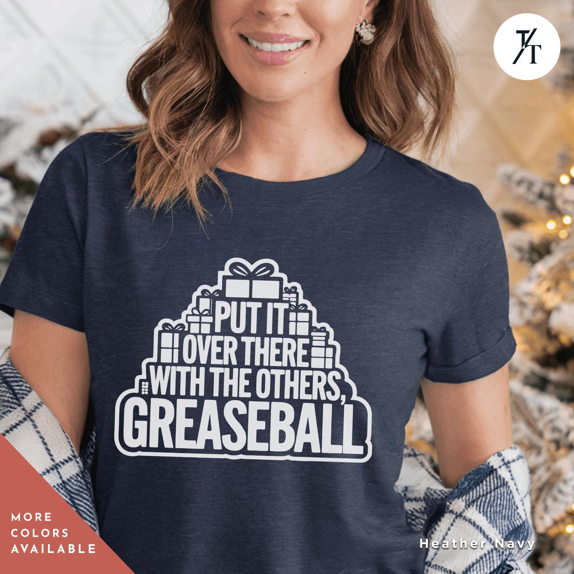 a woman wearing a t - shirt that says put it over there with the others, National Lampoon Tee Christmas Vacation Movie Quote Shir, Christmas Movie Tee, You Serious Clark Griswold Family Xmas Shitters Full Shirt