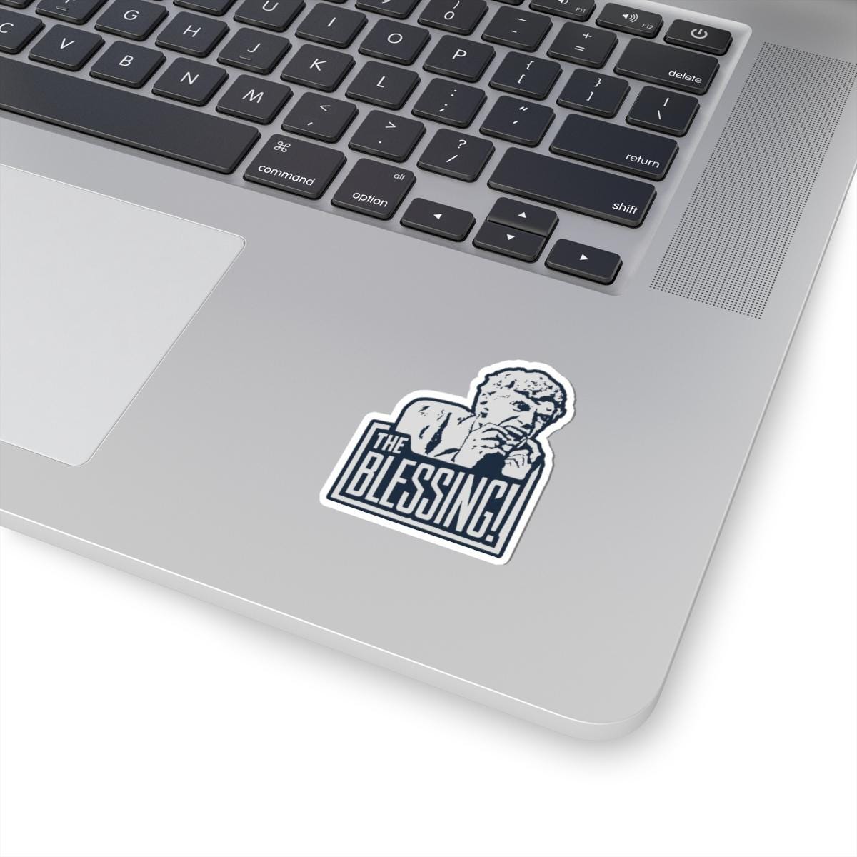 a laptop with a sticker of a man on it, National Lampoons Decal, Christmas Vacation stickers, Uncle Lewis Stocking Stuffer, Funny You Serious Clark Christmas Vinyl Laptop Stickers
