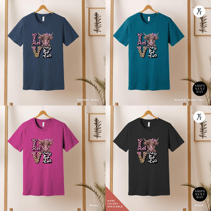 Highland Cow Valentines coquette tshirt, Highland Cow Valentine Shirt Valentine Heart Shirt, Love Valentines Coquette Cows tee