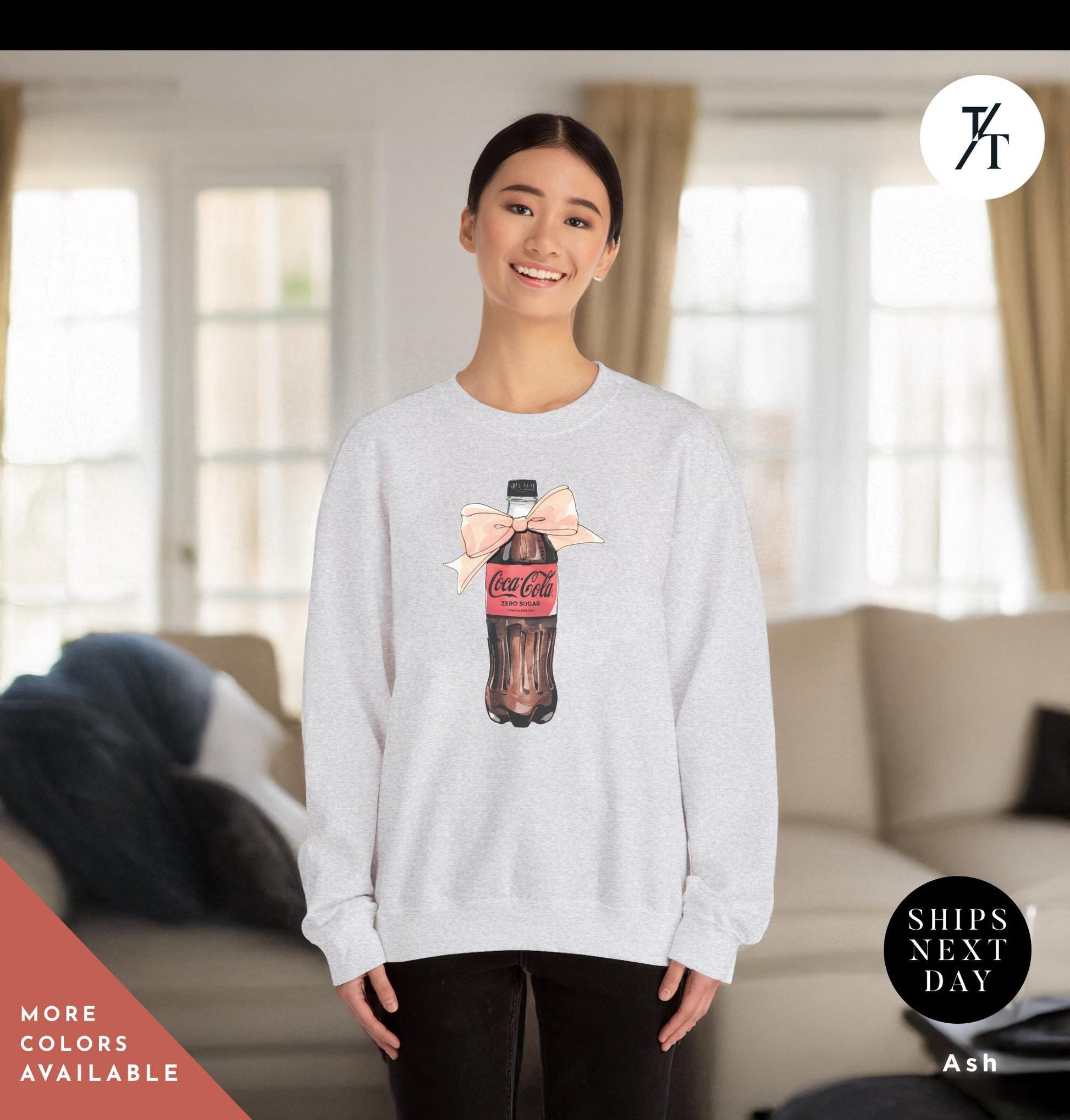 I need a coke zero sweatshirt Coke Zero Lover Coquette sweatshirt with Pink bow, Trendy Gift For Her, Ironic Minimalist Coca Cola Design