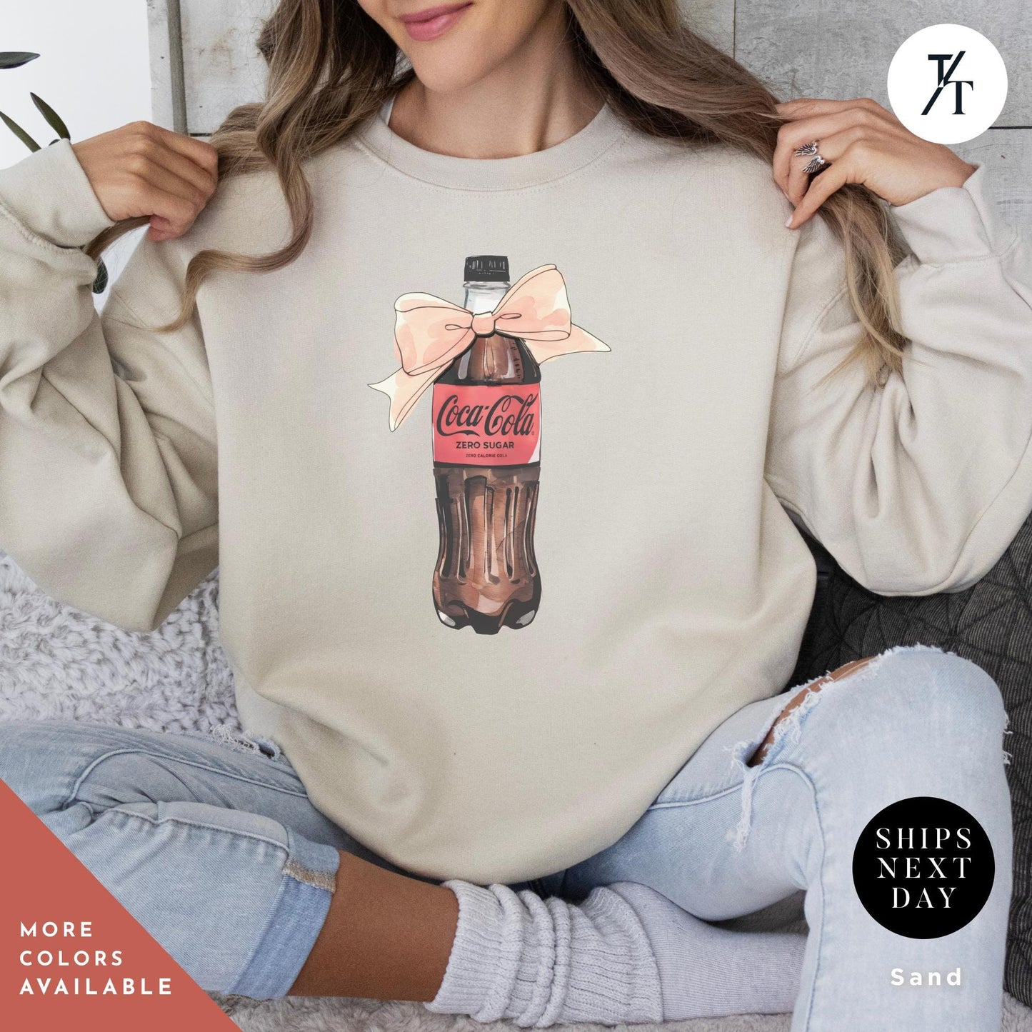 I need a coke zero sweatshirt Coke Zero Lover Coquette sweatshirt with Pink bow, Trendy Gift For Her, Ironic Minimalist Coca Cola Design