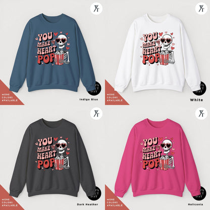 You make my heart pop skeleton Valentines Day Sweatshirt Gift For Her, Funny Popcorn Lover Gift Pop Heart Sweatshirts